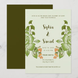 Convites Tema de Casamento Floral Rosa Verde