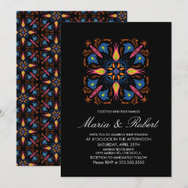 Convites Tema de Casamento Indiano Elefante Floral Preto