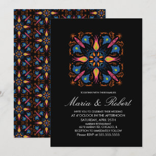 Convites Tema de Casamento Indiano Elefante Floral Preto