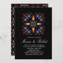 Convites Tema de Casamento Indiano Elefante Preto Floral