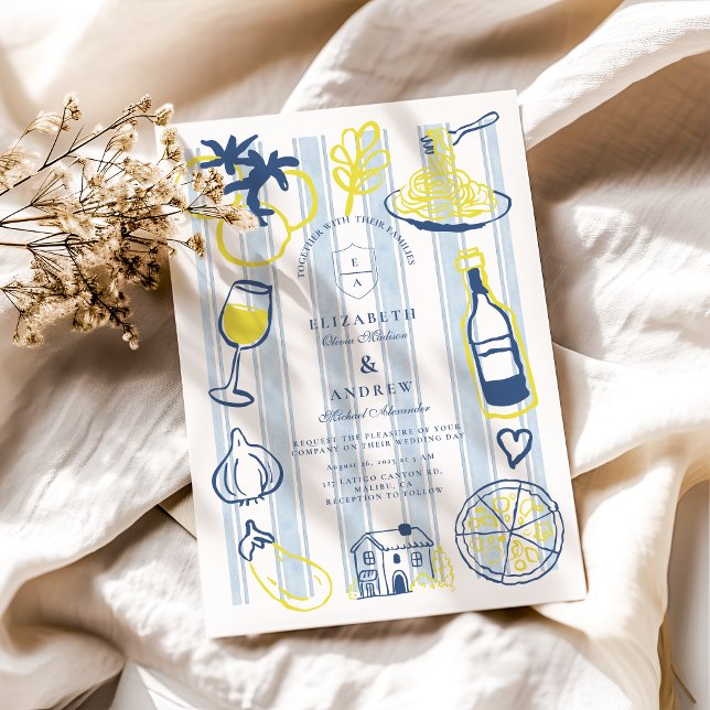 Convites Tema De Casamento Italiano Desenhado À Mão (Criador carregado)