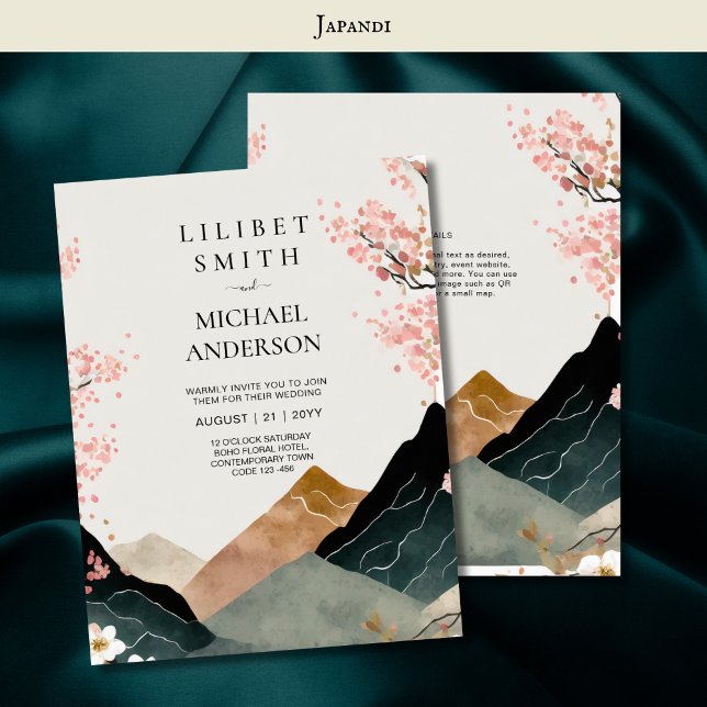 Convites Tema de Casamento Japandi Escandinávia - Cor-de-ro (Criador carregado)