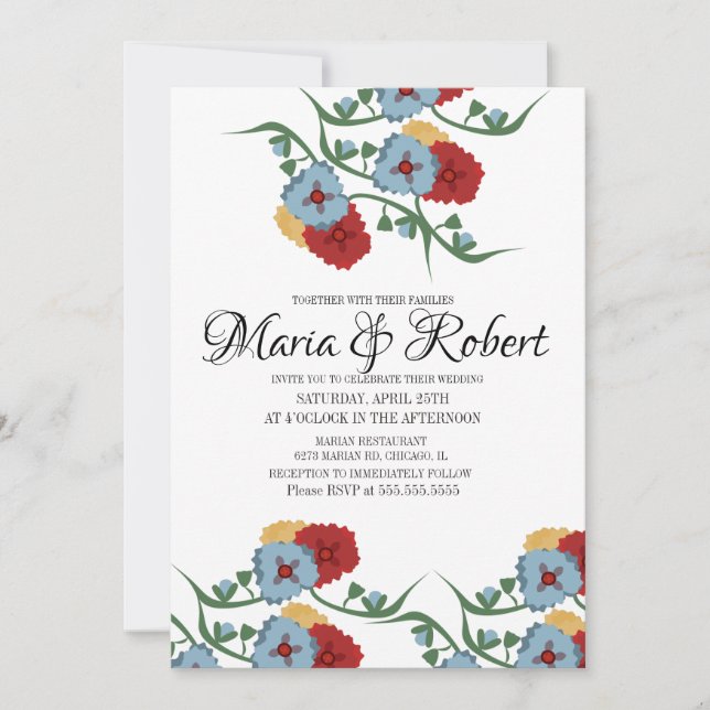 Convites Tema de casamento mexicano com folhagem floral vin (Frente)