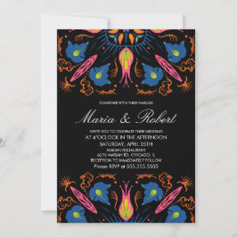 Convites Tema de Casamento na Índia Elefante Floral Preto