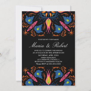 Convites Tema de Casamento na Índia Elefante Floral Preto