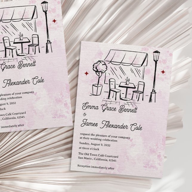 Convites Tema de Casamento Romântico Bistrô de Pátio Elegan (Elegant Courtyard Bistro Theme Romantic Wedding Invitation)