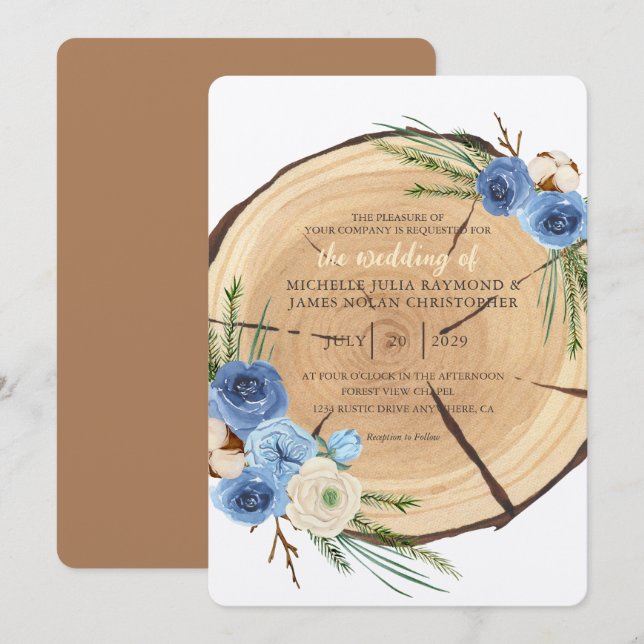 Convites Tema de Casamento Rustic Woodland (Frente/Verso)