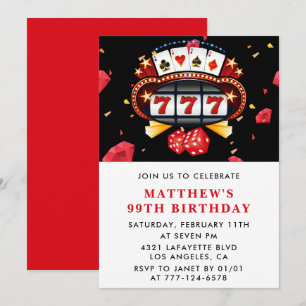 Convites tema de cassino Red Dice Roleta Poker aniversário
