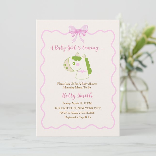 Convites Tema de Cavalo Fofo Personalizado para Chá de Bebê (Em pé/Frente)