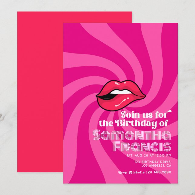 Convites Tema de Celebração de Aniversário Retro Vibrante (Frente/Verso)
