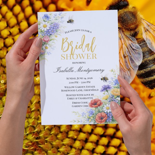 Convites Tema de Chá de Noiva Jardim de Abelhas (Bee Garden Bridal Shower Theme Invitation)