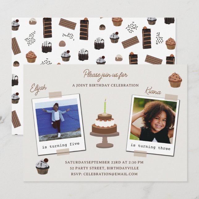 Convites Tema de Chocolate para Aniversário Conjunto com Fo (Frente/Verso)