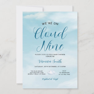Convites Tema de Chuvada de Bebê Nove Nuvens Céu Azul Elega