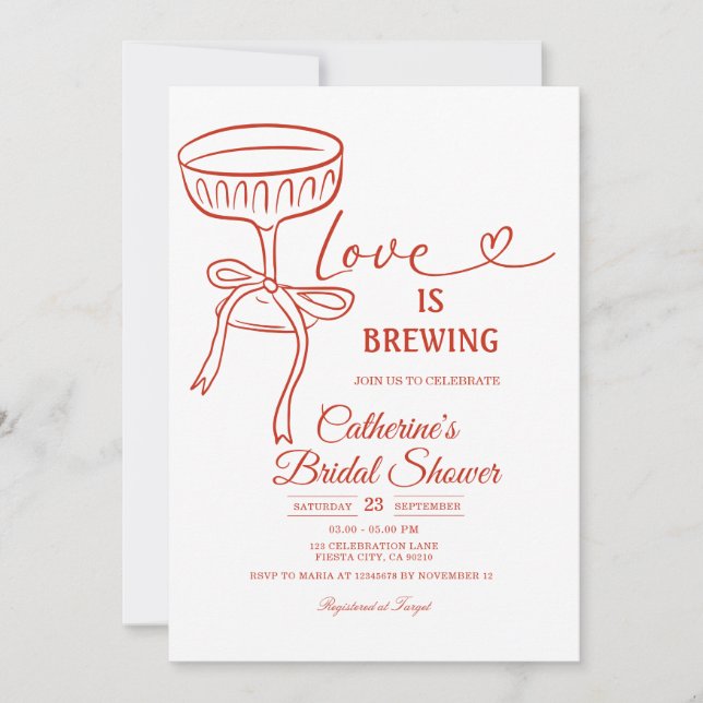 Convites Tema de Chuveiro de Noiva White Martini Love Is Br (Frente)