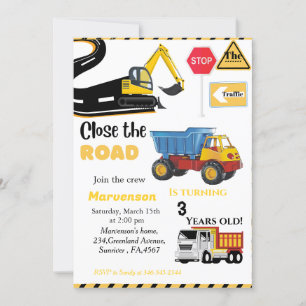 Convites Tema de Construção - Carro de Festa de aniversário