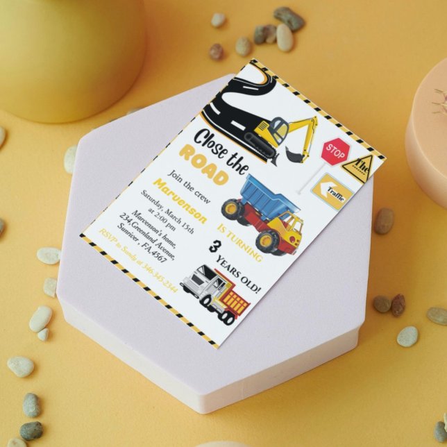 Convites Tema de Construção - Carro de Festa de aniversário (Criador carregado)