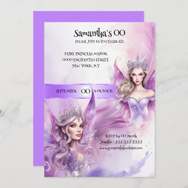 Convites Tema de conto de fadas da princesa mítica roxa (Frente/Verso)