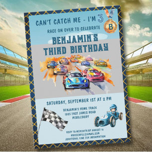 Convites *Tema de Corrida de Carros Automóveis para Festa d