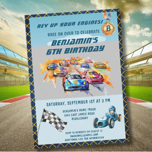 Convites *Tema de Corrida de Carros Automóveis para Festa d