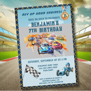 Convites *Tema de Corrida de Carros Automóveis para Festa d