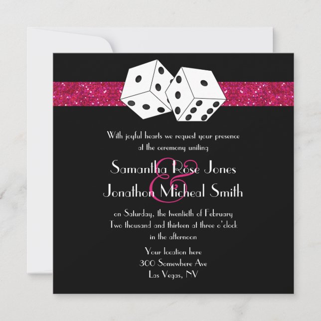 Convites Tema de Dice de Casamento de Las Vegas Faux Glitte (Frente)