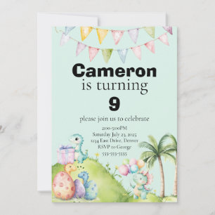Convites Tema de Dinossauros para Aniversário Fundo Azul Cr