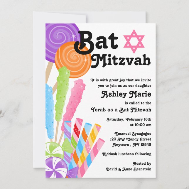 Convites Tema de Doces Bat Mitzvah (Frente)