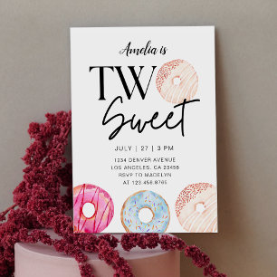 Convites Tema de Dois Donuts Doces para Festa de 2º Anivers