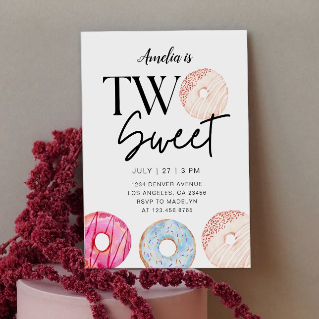 Convites Tema de Dois Donuts Doces para Festa de 2º Anivers (Criador carregado)