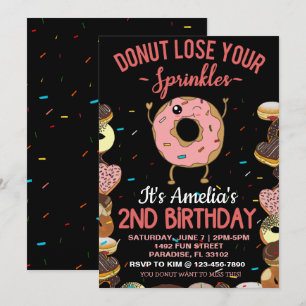 Convites Tema de Donut de 2º Aniversário Dois Anos de Idade