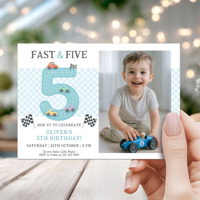 Convites Tema de festa de 5 anos de carro rápido (Criador carregado)