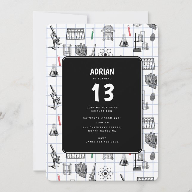 Convites Tema de Festa de aniversário Cientista de Química  (Frente)