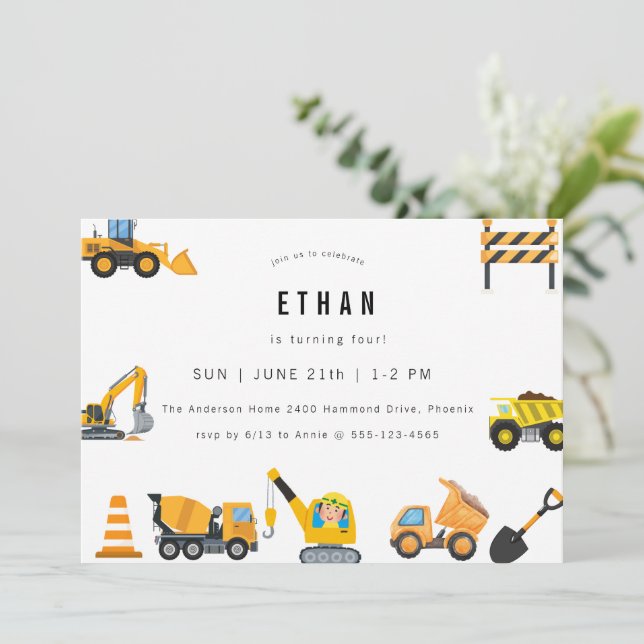 Convites Tema de festa de aniversário de construção para me (Em pé/Frente)
