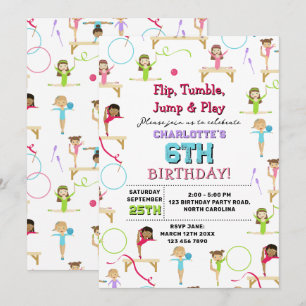 Convites Tema de Festa de aniversário de Garotas de ginásti