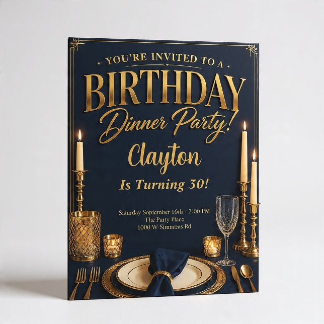 Convites Tema de Festa de Aniversário de Noite de Jantar Fo (Criador carregado)