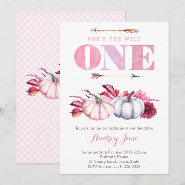 Convites Tema de Festa de aniversário Selvagem ONE, primeir (Frente/Verso)