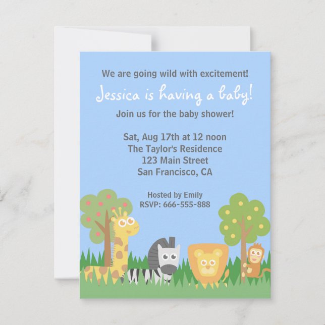 Convites Tema de Festa de Chás de Bebê com Animais Fofos da (Frente)