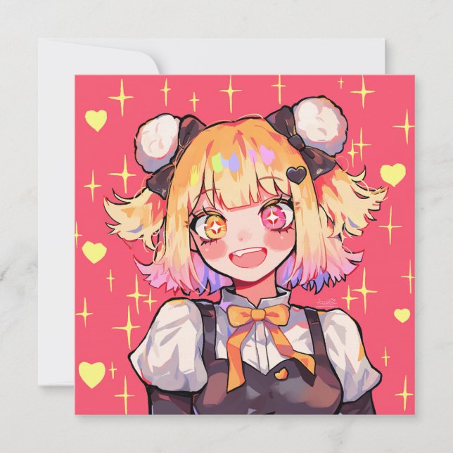 Convites Tema de Festa de Personagem Kawaii Feliz (Frente)