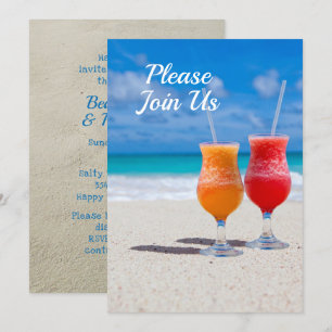 Convites Tema de Festa na Praia com Duas Bebidas