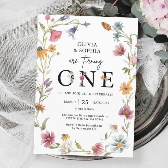 Convites Tema de Flor Selvagem 1rua Gêmeas Festa de anivers (Criador carregado)