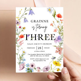 Convites Tema de Flor Selvagem aniversário de 3 anos