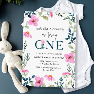 Convites Tema de Flores Selvagens do Partido do primeiro an