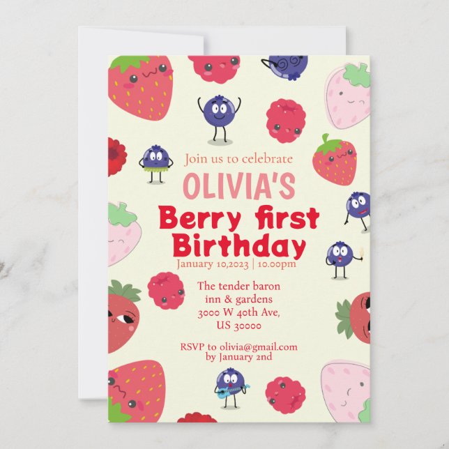 Convites Tema de frutas para 1º aniversário  (Frente)