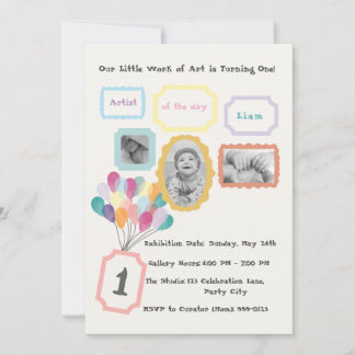 Convites Tema de Galeria de Arte - Foto de 1º Aniversário e