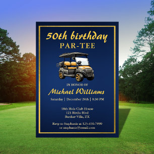 Convites Tema de Golfe Elegante Carrinho Azul 50º aniversár