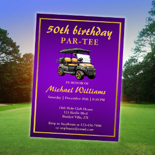 Convites Tema de Golfe Elegante Carrinho Dourado 50º Aniver