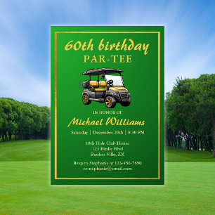 Convites Tema de Golfe Elegante Carrinho Verde Dourado 60º