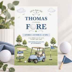 Convites Tema de Golfe Menino Aniversário de 4 Anos