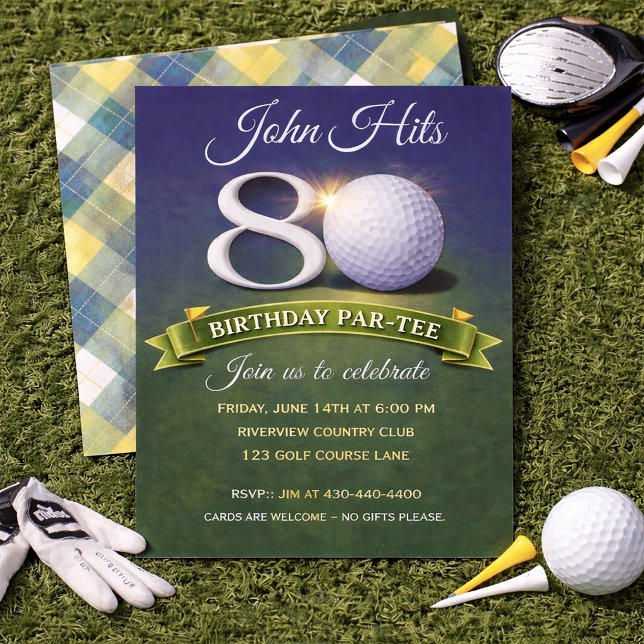 Convites Tema de Golfe para 80º Aniversário (Criador carregado)