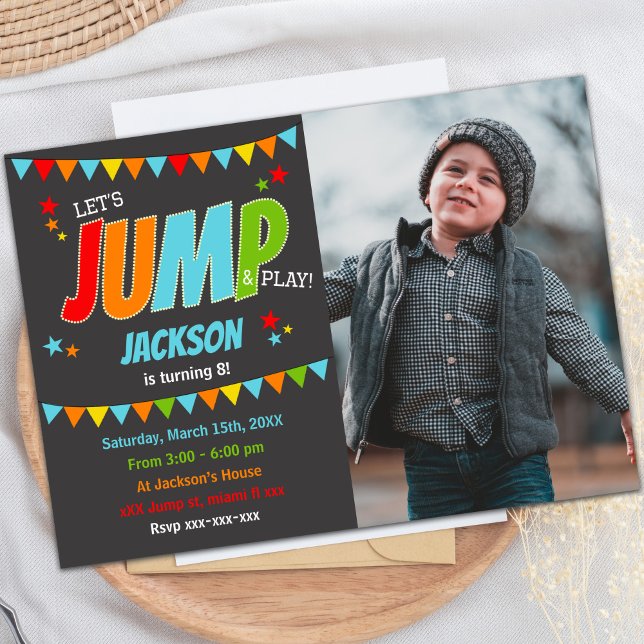 Convites Tema de Grupo Trampoline para Crianças (Jump Birthday Invitations with photo)